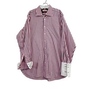 Thomas Pink Button Down Shirt 17.5 35.5 Pink Striped Classic French Cuff Dressy